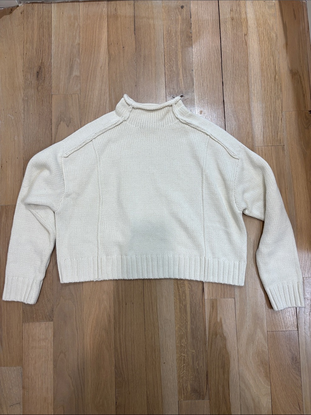 Zara Cream Mock Neck Cropped Sweater